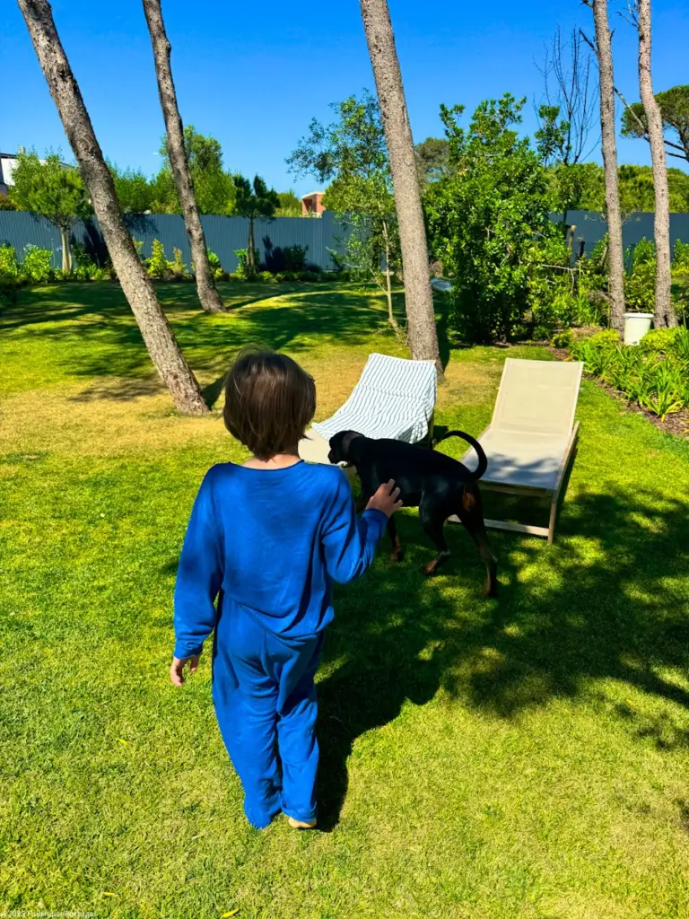 my son and dog in Portugal